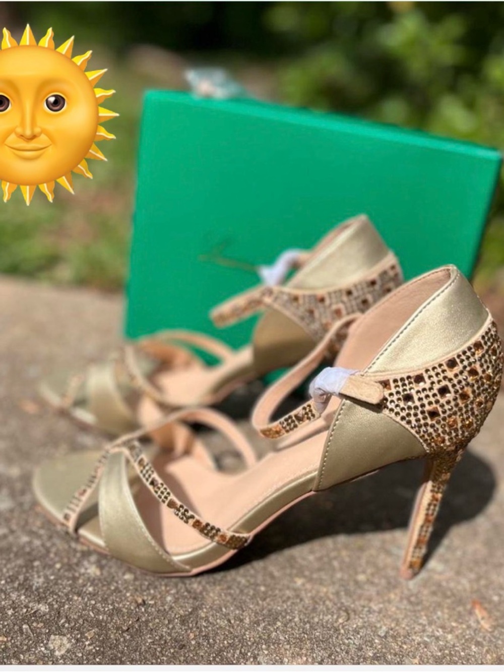 🆕 Lauren Lorraine NEW Gold Satin Rhinestone Strappy Heels